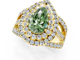 Yellow gold Double Halo Fancy Green Pear Cut Diamond Split Shank Pave Set Ring_4