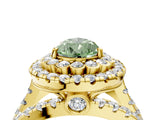 Yellow gold Double Halo Fancy Green Pear Cut Diamond Split Shank Pave Set Ring_7