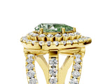 Yellow gold Double Halo Fancy Green Pear Cut Diamond Split Shank Pave Set Ring_8