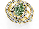 Yellow gold Double Halo Fancy Green Pear Cut Diamond Split Shank Prong Setting Ring_1