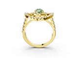 Yellow gold Double Halo Fancy Green Pear Cut Diamond Split Shank Prong Setting Ring_3