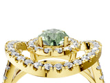 Yellow gold Double Halo Fancy Green Pear Cut Diamond Split Shank Prong Setting Ring_4