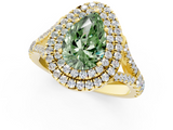 Yellow gold Double Halo Fancy Green Pear  Cut Diamond Split Shank Ring with Four Prong Setting_21