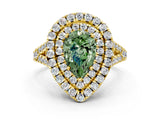 Yellow gold Double Halo Fancy Green Pear  Cut Pave Split Shank Prong Set Ring_15