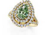 Yellow gold Double Halo Fancy Green Pear  Cut Pave Split Shank Prong Set Ring_16