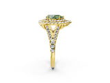 Yellow gold Double Halo Fancy Green Pear  Cut Pave Split Shank Prong Set Ring_17