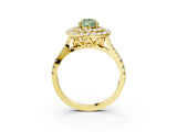 Yellow gold Double Halo Fancy Green Pear  Cut Pave Split Shank Prong Set Ring_18