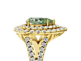 Yellow gold Double Halo Fancy Green Pear  Cut Pave Split Shank Prong Set Ring_20