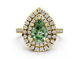 Yellow gold Double Halo Fancy Green Pear  Diamond Pave Band with Four-Prong Setting_44