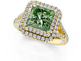 Yellow gold Double Halo Fancy Green Princess -Shaped Split Shank Diamond Ring with Prong Setting_16