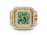 Yellow gold Double Halo Fancy Green Princess Cut Diamond Split Shank Pave Set Ring_3