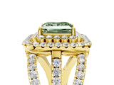 Yellow gold Double Halo Fancy Green Princess Cut Diamond Split Shank Pave Set Ring_8