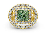 Yellow gold Double Halo Fancy Green Princess Cut Diamond Split Shank Prong Setting Ring