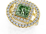 Yellow gold Double Halo Fancy Green Princess Cut Diamond Split Shank Prong Setting Ring_1