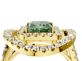 Yellow gold Double Halo Fancy Green Princess Cut Diamond Split Shank Prong Setting Ring_4