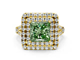 Yellow gold Double Halo Fancy Green Princess  Cut Pave Split Shank Prong Set Ring_15