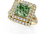 Yellow gold Double Halo Fancy Green Princess  Cut Pave Split Shank Prong Set Ring_16