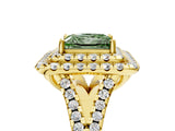 Yellow gold Double Halo Fancy Green Princess  Cut Pave Split Shank Prong Set Ring_20