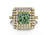 Yellow gold Double Halo Fancy Green Princess  Diamond Pave Band with Four-Prong Setting_12