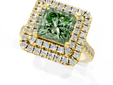 Yellow gold Double Halo Fancy Green Princess  Diamond Pave Band with Four-Prong Setting_13