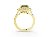 Yellow gold Double Halo Fancy Green Princess  Diamond Pave Band with Four-Prong Setting_15