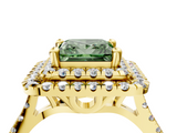 Yellow gold Double Halo Fancy Green Princess  Diamond Pave Band with Four-Prong Setting_16