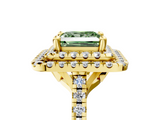 Yellow gold Double Halo Fancy Green Princess  Diamond Pave Band with Four-Prong Setting_17