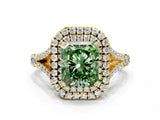 Yellow gold Double Halo Fancy Green Radiant -Shaped Split Shank Diamond Ring with Prong Setting_15