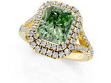 Yellow gold Double Halo Fancy Green Radiant -Shaped Split Shank Diamond Ring with Prong Setting_16
