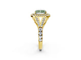 Yellow gold Double Halo Fancy Green Radiant -Shaped Split Shank Diamond Ring with Prong Setting_17