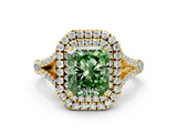 Yellow gold Double Halo Fancy Green Radiant Cut Diamond Split Shank Engagement Ring with Four-Prong Setting_3