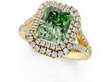 Yellow gold Double Halo Fancy Green Radiant Cut Diamond Split Shank Engagement Ring with Four-Prong Setting_4