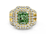 Yellow gold Double Halo Fancy Green Radiant Cut Diamond Split Shank Pave Set Ring_3