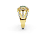 Yellow gold Double Halo Fancy Green Radiant Cut Diamond Split Shank Pave Set Ring_5