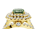 Yellow gold Double Halo Fancy Green Radiant Cut Diamond Split Shank Pave Set Ring_7