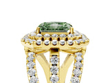 Yellow gold Double Halo Fancy Green Radiant Cut Diamond Split Shank Pave Set Ring_8
