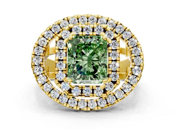 Yellow Gold Radiant Cut Halo Engagement Ring Setting for Fancy Green Center - Design RJ-762