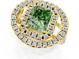 Yellow gold Double Halo Fancy Green Radiant Cut Diamond Split Shank Prong Setting Ring_1