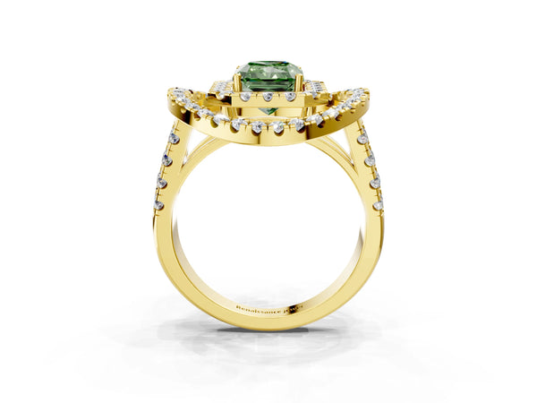 Yellow Gold Radiant Cut Halo Engagement Ring Setting for Fancy Green Center - Design RJ-762