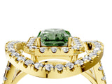 Yellow gold Double Halo Fancy Green Radiant Cut Diamond Split Shank Prong Setting Ring_4