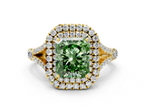 Yellow gold Double Halo Fancy Green Radiant  Cut Diamond Split Shank Ring with Four Prong Setting_19