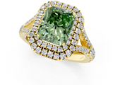 Yellow gold Double Halo Fancy Green Radiant  Cut Diamond Split Shank Ring with Four Prong Setting_20