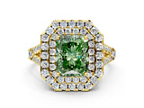Yellow gold Double Halo Fancy Green Radiant  Cut Pave Split Shank Prong Set Ring_15