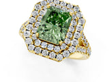 Yellow gold Double Halo Fancy Green Radiant  Cut Pave Split Shank Prong Set Ring_16