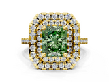 Yellow gold Double Halo Fancy Green Radiant  Diamond Pave Band with Four-Prong Setting_44