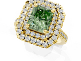Yellow gold Double Halo Fancy Green Radiant  Diamond Pave Band with Four-Prong Setting_45