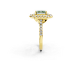 Yellow gold Double Halo Fancy Green Radiant  Diamond Pave Band with Four-Prong Setting_46