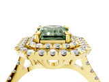 Yellow gold Double Halo Fancy Green Radiant  Diamond Pave Band with Four-Prong Setting_48