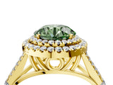 Yellow gold Double Halo Fancy Green Round -Shaped Split Shank Diamond Ring with Prong Setting_19
