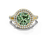 Yellow gold Double Halo Fancy Green Round Cut Diamond Split Shank Engagement Ring with Four-Prong Setting_3